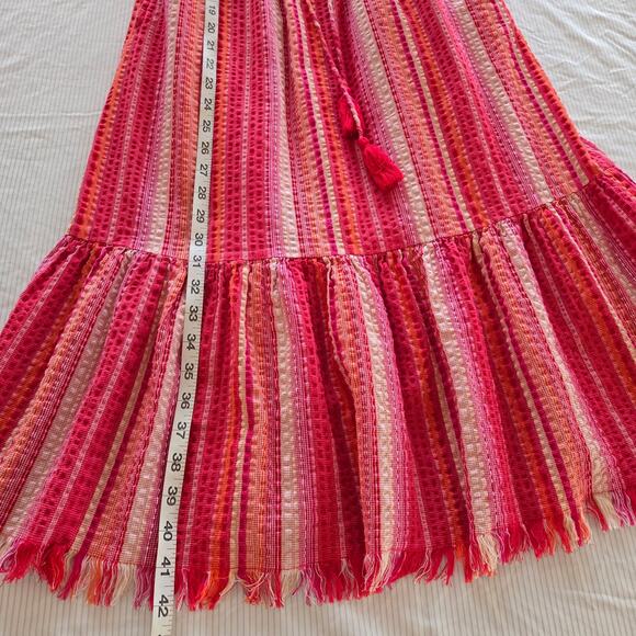 Greylin Striped Tiered Midi Sundress XS Tassel Fringe Crinkle Sleeveless Boho - Picture 11 of 14